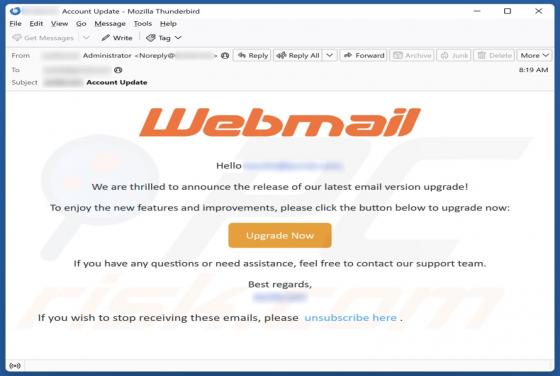 Webmail - Email Version Upgrade Scam