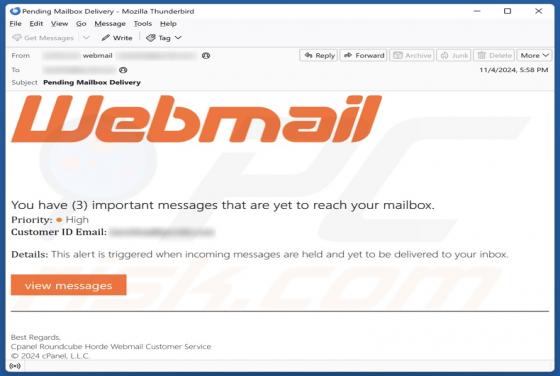 Webmail - Messages Are Yet To Reach Your Mailbox Email Scam