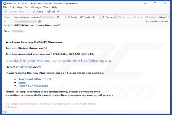 You Have Pending UNSYNC Messages Email Scam
