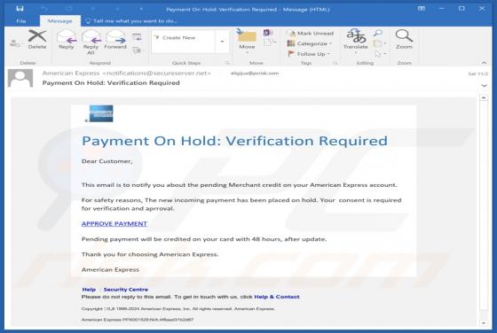 American Express - Payment On Hold Email Scam