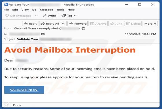Avoid Mailbox Interruption Email Scam