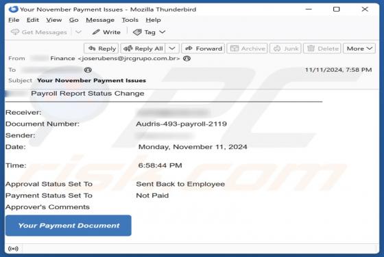 Payroll Report Status Email Scam