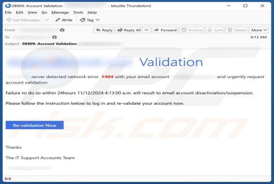 Server Detected Network Error #404 Email Scam