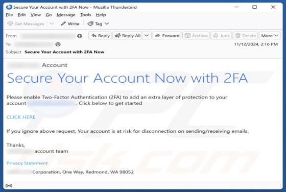 Two-Factor Authentication (2FA) Email Scam