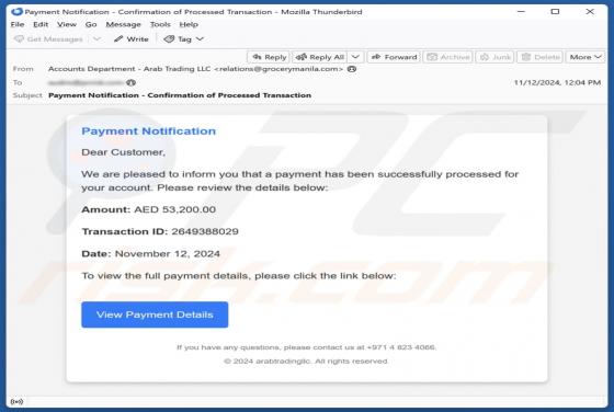 Payment Notification Email Scam