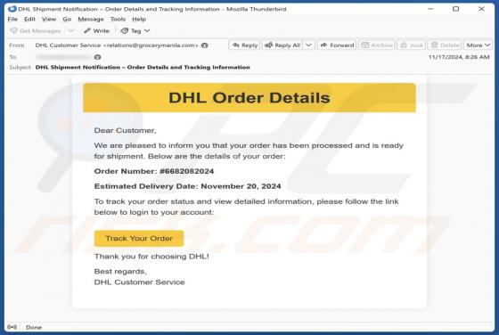 DHL Order Details Email Scam