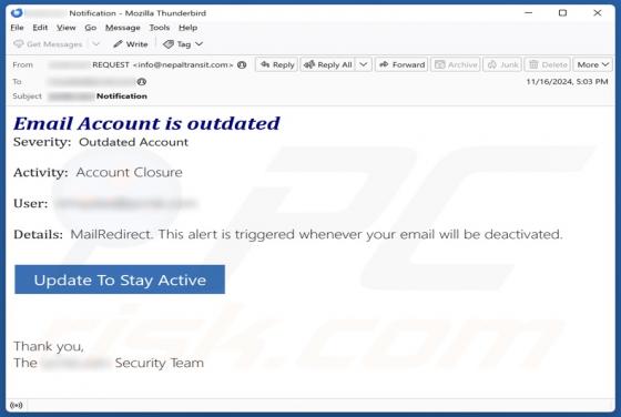 Email Account Is Outdated Scam