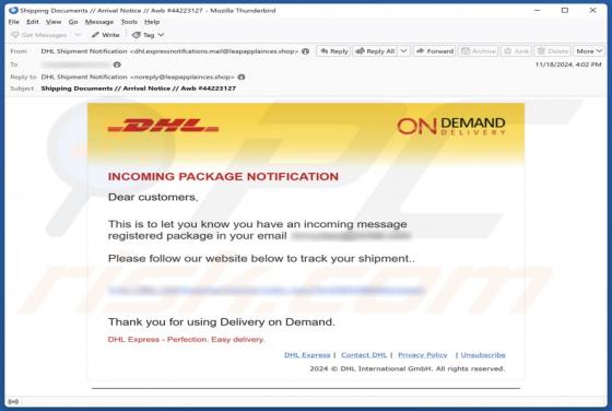 DHL - INCOMING PACKAGE NOTIFICATION Email Scam