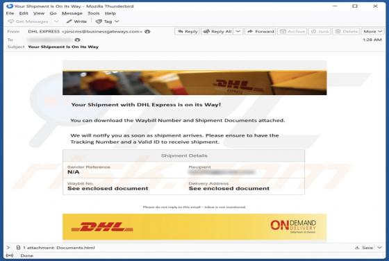 Your Shipment With DHL Express Is On Its Way Email Scam