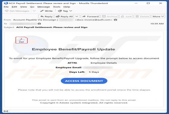 Employee Benefit/Payroll Update Email Scam