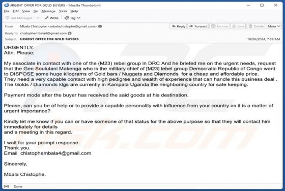 Disposal Of Gold Bars, Nuggets And Diamonds Email Scam