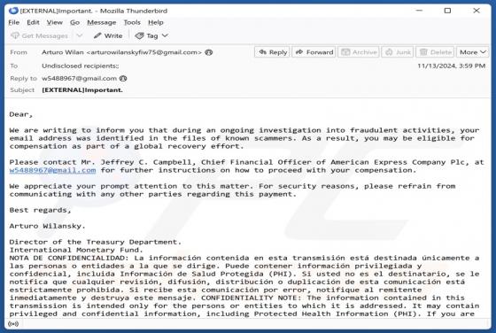 Global Recovery Effort Email Scam