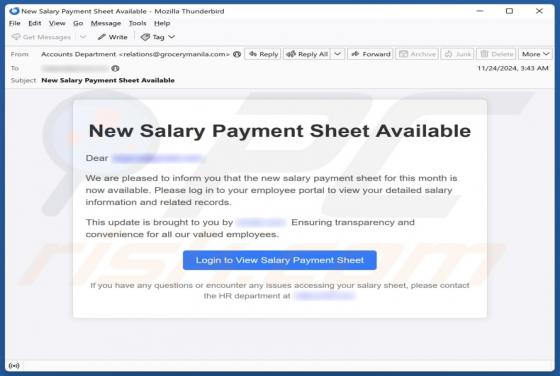 Salary Payment Sheet Email Scam