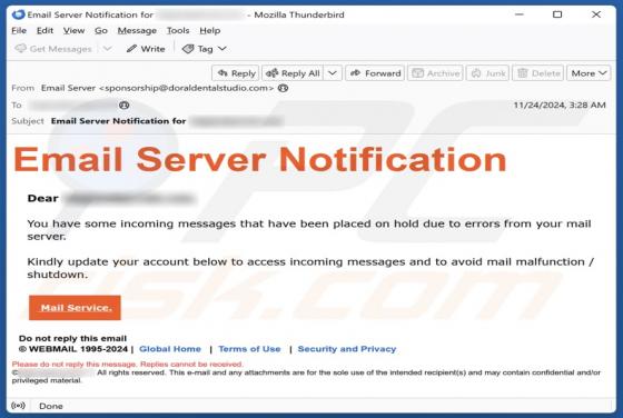 Email Server Notification Scam