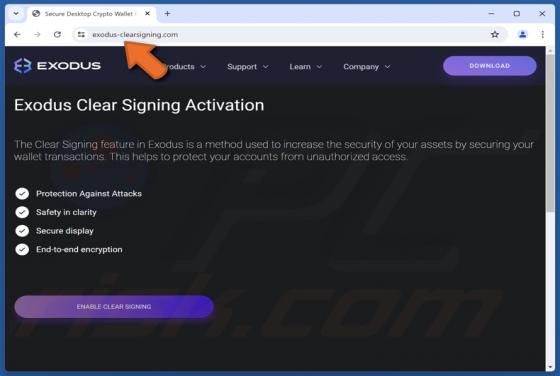 Exodus Clear Signing Activation Scam