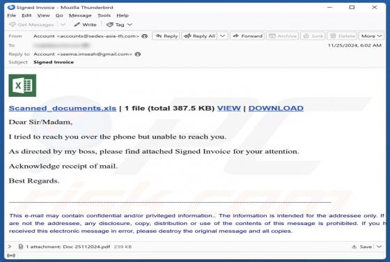 Signed Invoice Email Scam