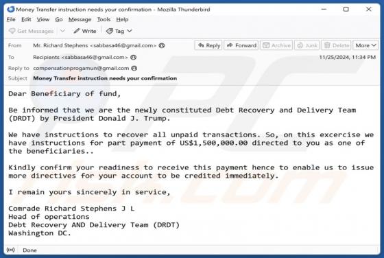 Debt Recovery And Delivery Team (DRDT) Email Scam