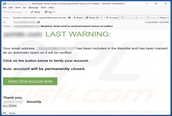 Email Address Included In The Blacklist Scam