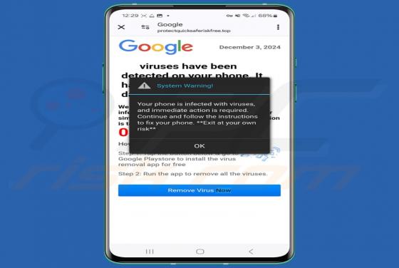 Viruses Have Been Detected On Your Phone POP-UP Scam