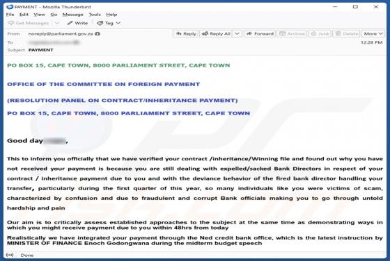 Contract/Inheritance/Winning Payment Email Scam