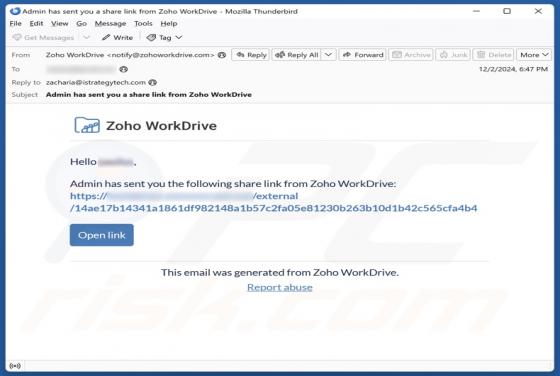 Zoho WorkDrive Email Scam