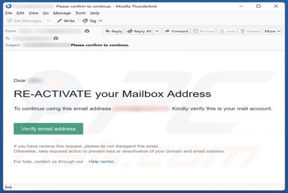 Re-Activate Your Mailbox Address Email Scam