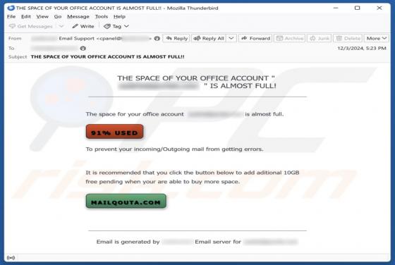 Space Of Your Office Account Is Almost Full Email Scam