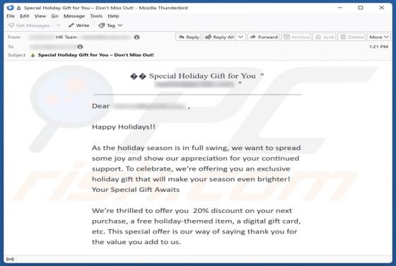 Special Holiday Gift For You Email Scam
