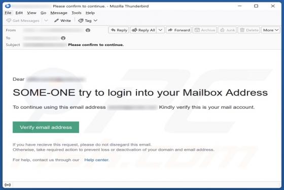 Some-one Try To Login Into Your Mailbox Address Scam