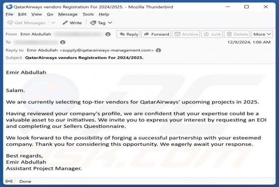 Qatar Airways Email Scam