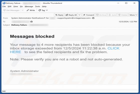 Messages Blocked Email Scam