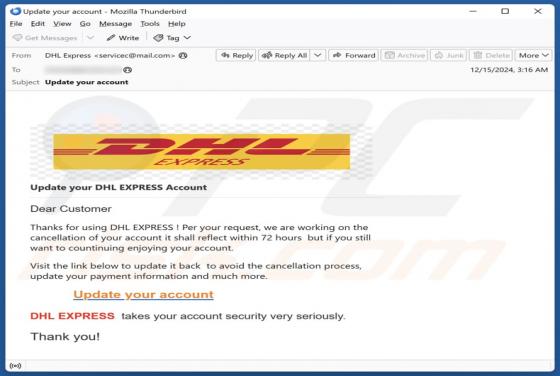 Update Your DHL Express Account Email Scam