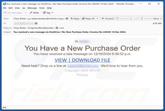 You Have A New Purchase Order Email Scam