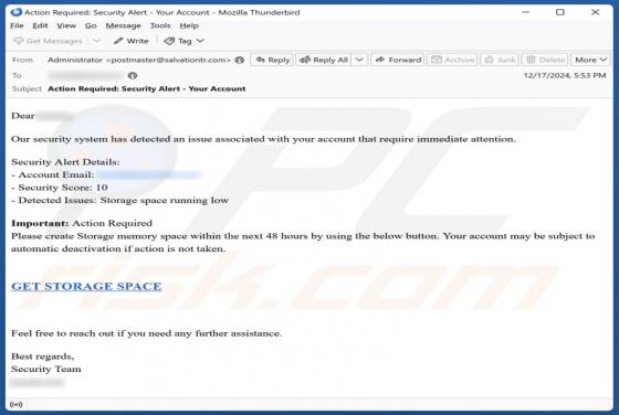 Storage Space Running Low Email Scam