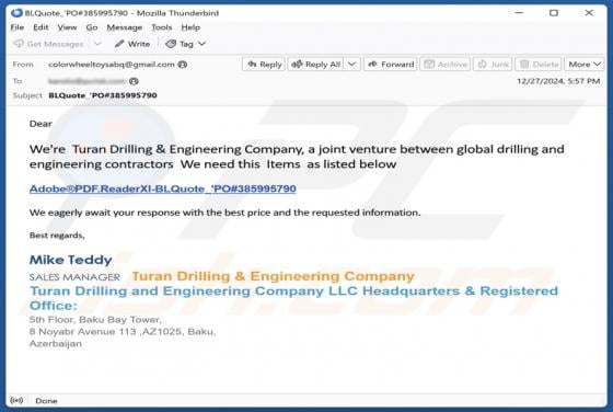 Turan Drilling & Engineering Company Email Scam