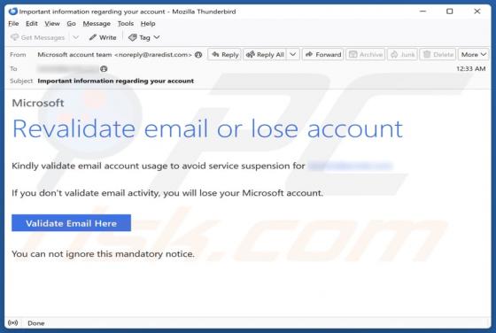 Revalidate Email Or Lose Account Email Scam