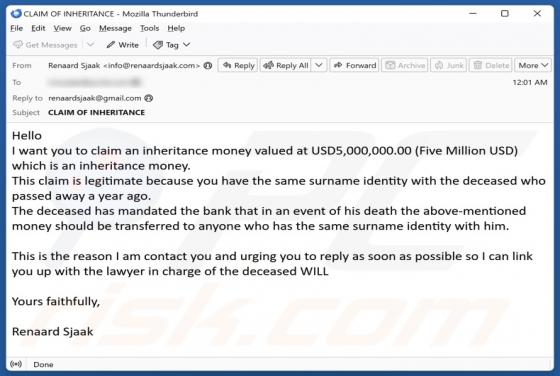 Claim Inheritance Money Email Scam