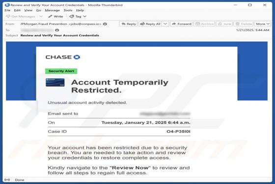Chase Account Temporarily Restricted Email Scam