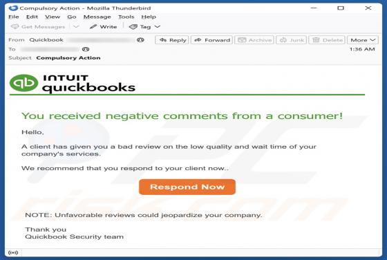 Intuit QuickBooks - Negative Comments From A Consumer Email Scam
