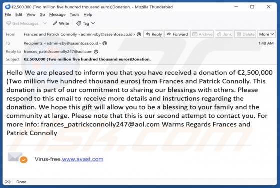 Donation From Frances and Patrick Connolly Email Scam