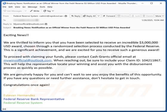 Federal Reserve Award Email Scam