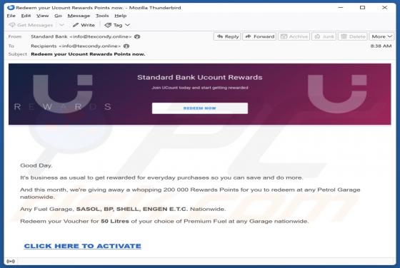 Standard Bank UCount Rewards Email Scam