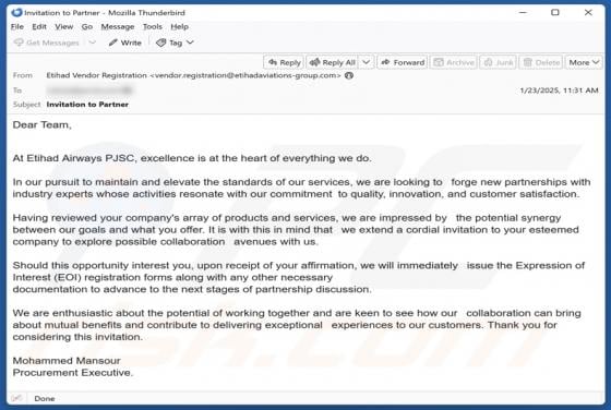 Looking To Forge New Partnerships Email Scam