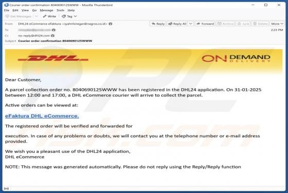 DHL - A Parcel Collection Has Been Registered Email Scam