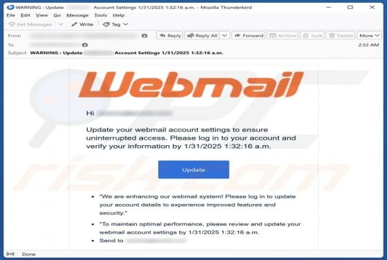 Update Your Webmail Account Settings Email Scam