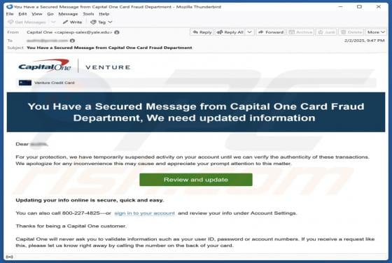 Capital One - Secured Message Email Scam