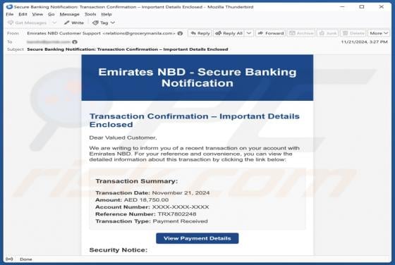 Emirates NBD - Secure Banking Notification Email Scam