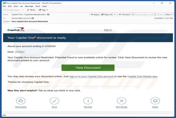 Capital One - Document Is Ready Email Scam