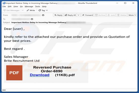 Purchase Order And Quotation Of Best Price Email Scam