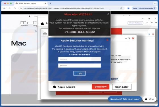 Virus Alert 027341 POP-UP Scam (Mac)